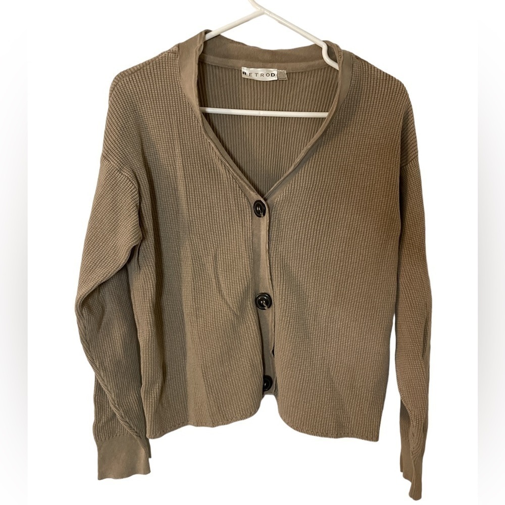 RETROD Waffle Knit Cardigan Beige XS